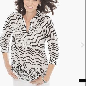 Chico's Wavy-Stripe Popover Tunic Top